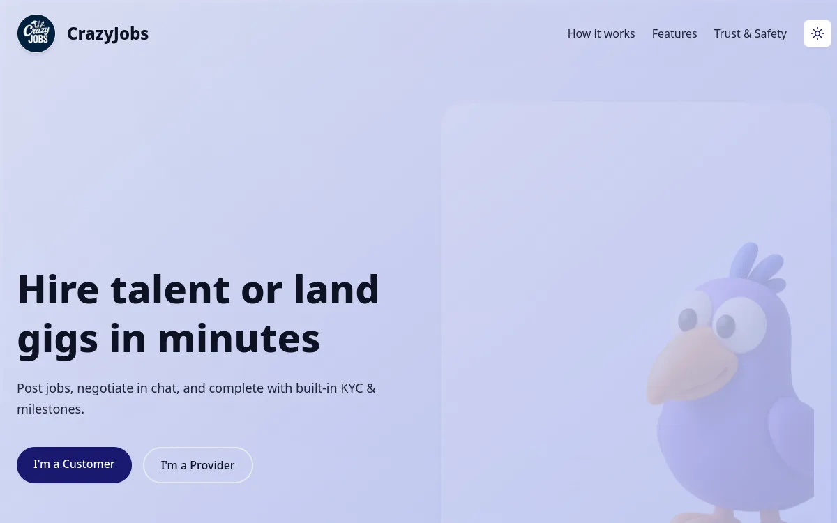 Screenshot of the CrazyJobs product homepage