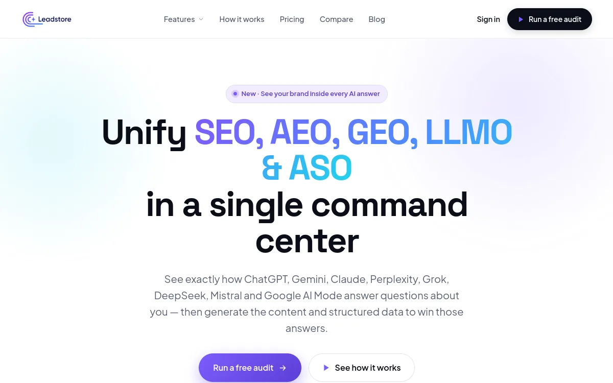 Screenshot of the Leadstore product homepage